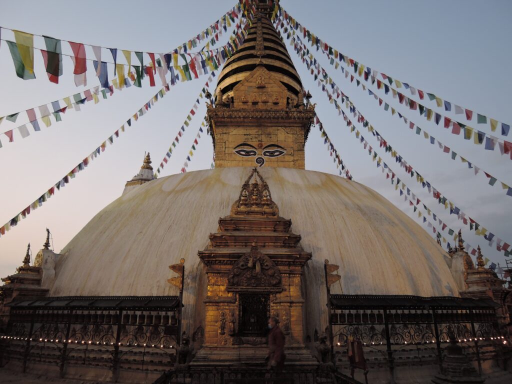 Boudhanath Stupa strung with prayer flags, Kathmandu
